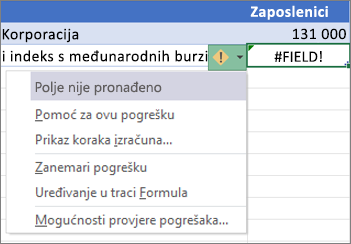 Zanemarivanje #FIELD! pogreška