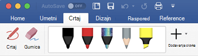 Olovke i alati za isticanje na kartici Crtanje u sustavu Office 365 za Mac
