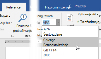 Na kartici Reference na popisu Stil odaberite stil navoda