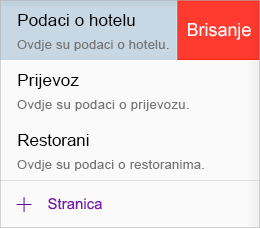 Brisanje stranice u aplikaciji OneNote za iOS