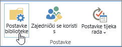 Gumbi Postavke biblioteke sustava SharePoint na vrpci