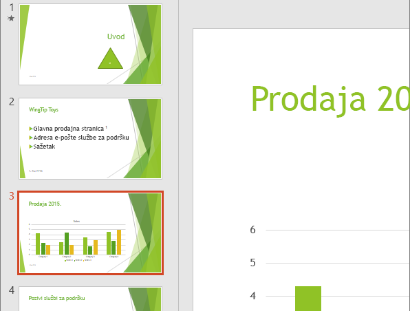 Prikazuje okno slajda s odabranim trećim slajdom u programu PowerPoint