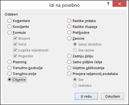 Dijaloški okvir Idi > posebno