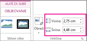 Okviri Visina i Širina na kartici Alati za slike – Oblik