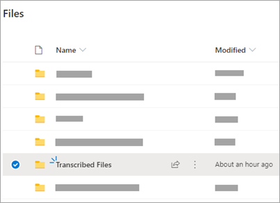 Mape servisa OneDrive s vidljivom mapom Transkribirane datoteke