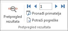 Snimka zaslona s karticom Skupna pisma u programu Word i grupom Pretpregled rezultata.