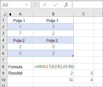 Funkcija MMULT – 1. primjer