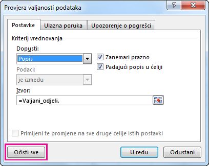 Kliknite Očisti sve da biste uklonili padajući popis