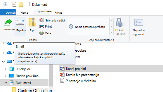 Zajedničko korištenje datoteke putem e-pošte na Windows 10