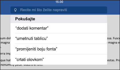 Pomoću prirodnog jezika recite alatu Recite mi što želite učiniti.