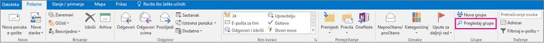 Gumb Pregledaj grupe na vrpci grupe
