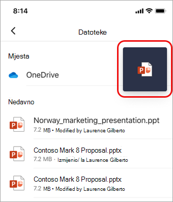 Dodirnite Prikaži ikonu da biste se vratili u PowerPoint