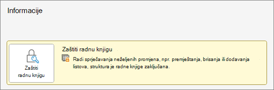 Zaštita radne knjige na izborniku Informacije