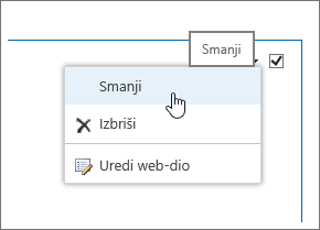 Izbornik web-dijela s istaknutom minimiziranom minimiziranom