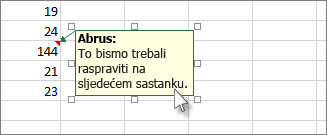 Da biste premjestili okvir komentara ili mu promijenili veličinu, kliknite njegov rub.