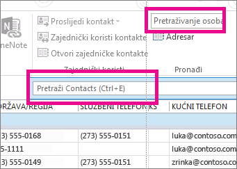 usporedba okvira pretraživanje osoba i okvira pretraživanje kontakata