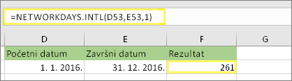 =NETWORKDAYS.INTL(D53;E53;1) i rezultat: 261