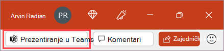 Gumb Izlaži u aplikaciji Teams