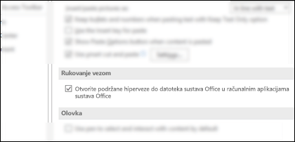 Dijaloški okvir > Dodatno s postavkom omogućivanja ili onemogućivanja otvaranja veza u aplikacijama za stolna računala.