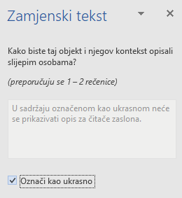 Word (Win32) – okno za zamjenski tekst za ukrasne elemente