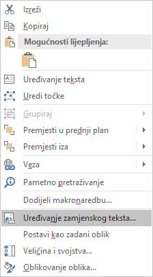 Excel (Win32) – izbornik Uređivanje zamjenskog teksta za oblike