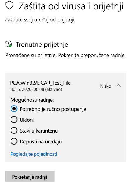 Akcije koje možete poduzeti kada Sigurnost u sustavu Windows otkrije potencijalno neželjenu aplikaciju