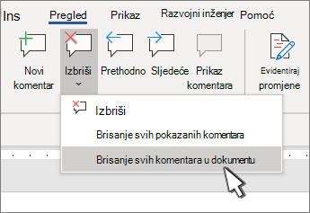 Brisanje svih komentara