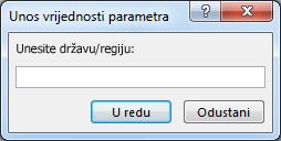 Pitanje s parametrom uz tekst "unesite državu/regiju".