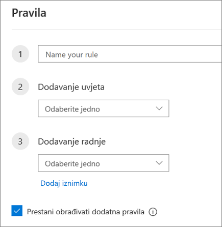 Stvaranje novog pravila u programu Outlook na webu