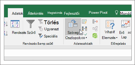 Az Excel Szövegből oszlop lapja.