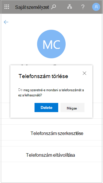 Alkalmazotti telefonszám eltávolítása a Saját személyzetben