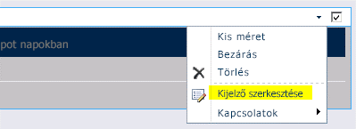 A Kijelző szerkesztése parancs a kijelzőmenüben