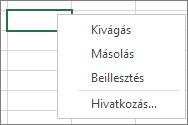 A Másolás, a Kivágás és a Beillesztés parancs a helyi menüben