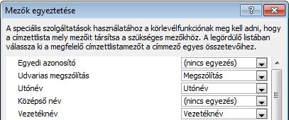 Mezők egyeztetése párbeszédpanel