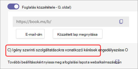 Képernyőkép az igény szerinti foglalás bekapcsolásáról Virtuális időpontok