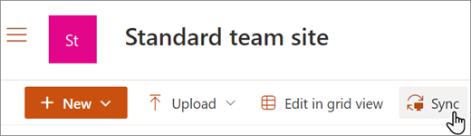 Képernyőkép egy SharePoint-tár Szinkronizálás gombjáról.