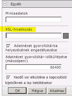 XSL-hivatkozás tulajdonság a kijelzőmenüben