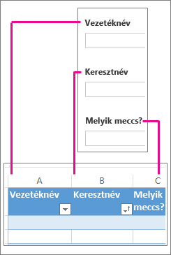 A felmérés kérdései egy-egy oszlopnak felelnek meg a munkalapon