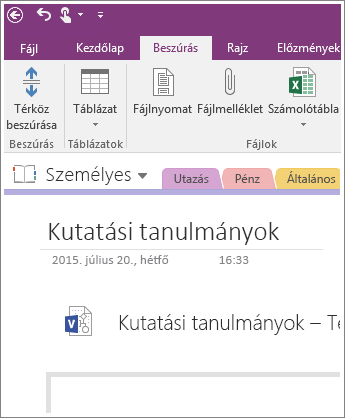 Képernyőkép arról, hogy miként szúrhat be új Visio-diagramot a OneNote 2016-ban.