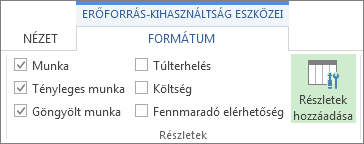 Erőforrás-kihasználtság eszközei – Formátum lap, Részletek hozzáadása parancs