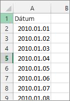 Dátumoszlop az Excelben