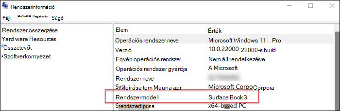 A rendszermodell adatai a jobb oldali panelen láthatók.