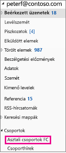Outlook 2016 navigációs ablak kiemelt csoportokkal