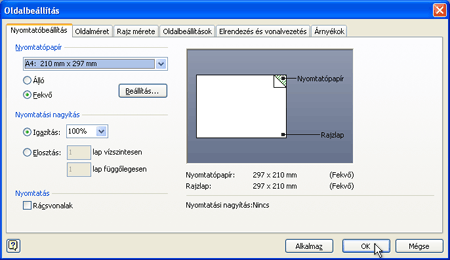 Az Oldalbeállítás párbeszédpanel