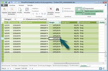 Sorkörnyezet a PowerPivot programban