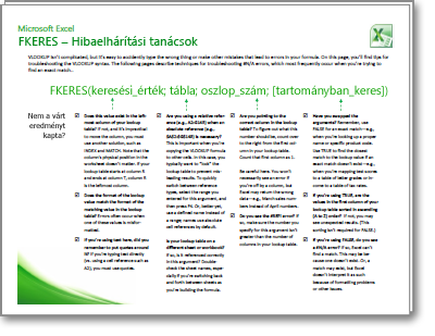 Hibaelhárítási tippek az FKERES függvényhez referencia ikonja