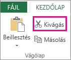 A Vágólap csoport Kivágás gombja