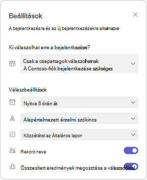 A Beállítások panel a Tükrözés a Teamsben