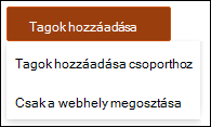 A Tagok hozzáadása gomb legördülő listát jelenít meg.