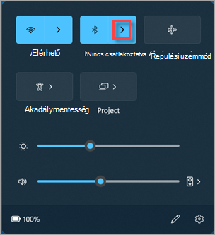 A Bluetooth-eszközök kezelése gomb a Gyorsbeállítások között.